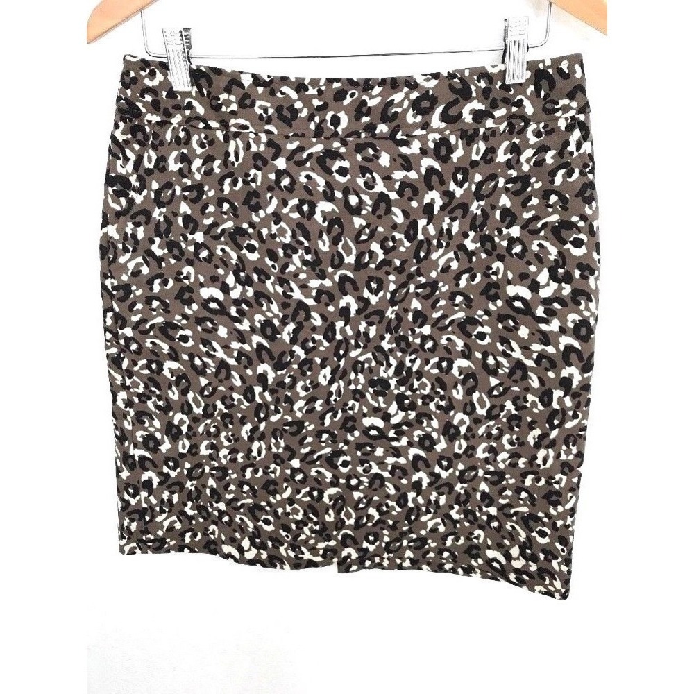Merona Womens Skirt Leopard Print Pencil Stretch Knee Length Pockets Sz 8